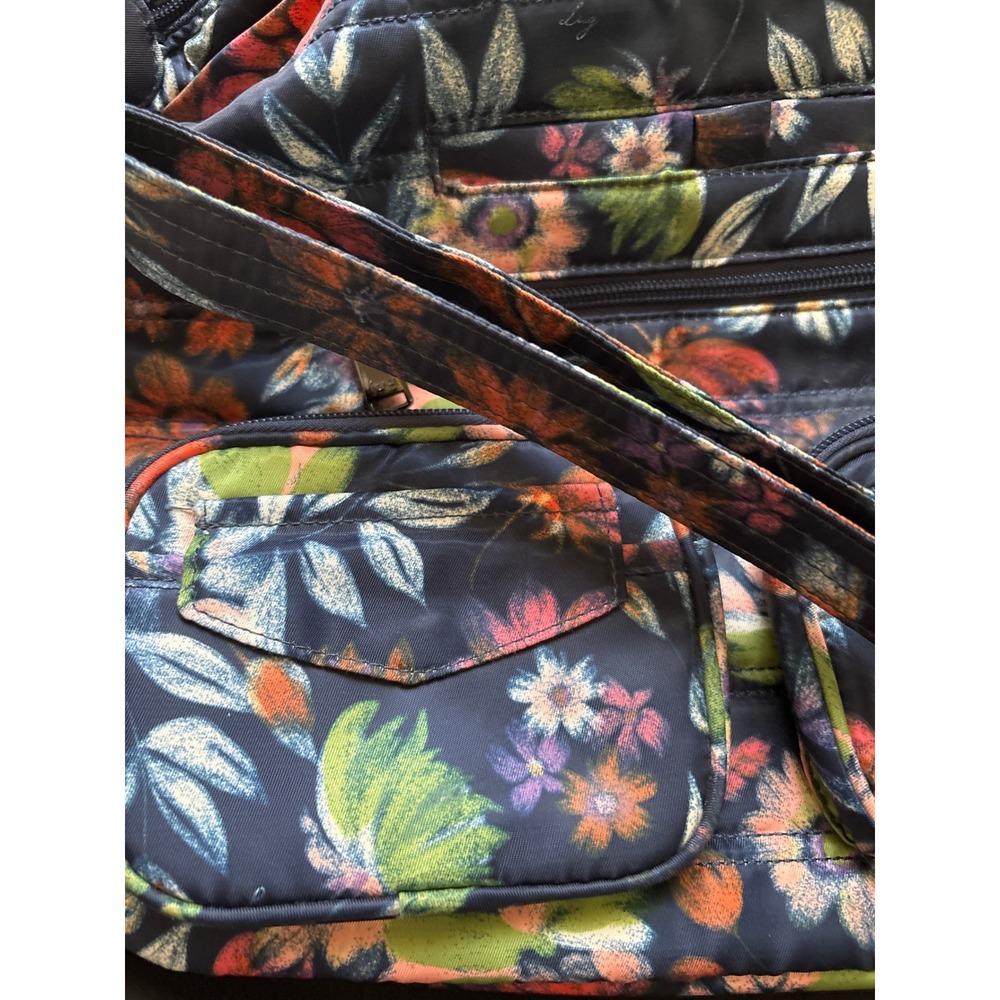 Lug Zipliner Dark Floral Crossbody Bag Travel Organizer Multi Pocket Boho Purse - Picture 6 of 6